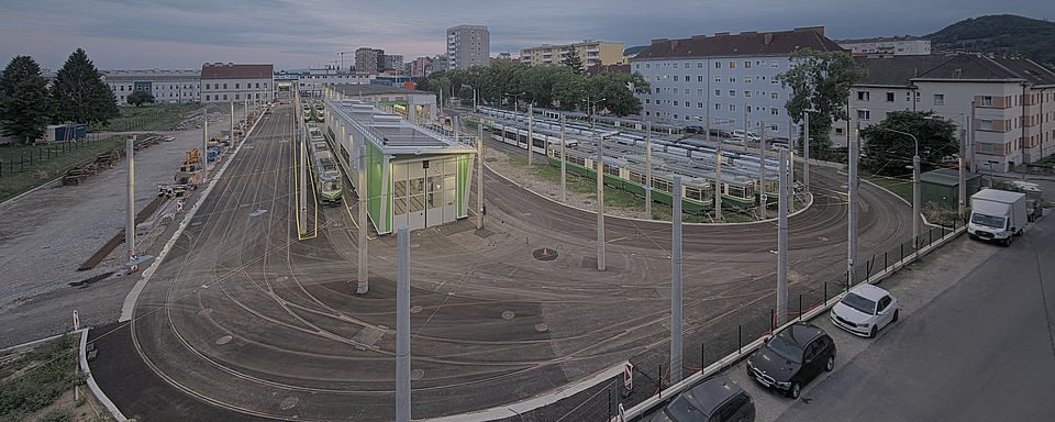 Livebild Baukamera 1 - Webcam 'Gesamtpanorama Nordseite' - Baustelle Adaptierung Remise Eggenberg, 8020 Graz (ca. 5 Minuteninterval)