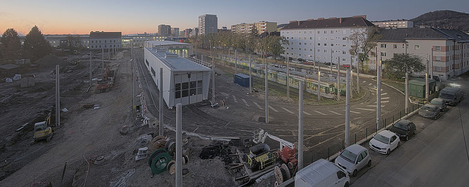 Livebild Baukamera 1 - Webcam 'Gesamtpanorama Nordseite' - Baustelle Adaptierung Remise Eggenberg, 8020 Graz (ca. 5 Minuteninterval)