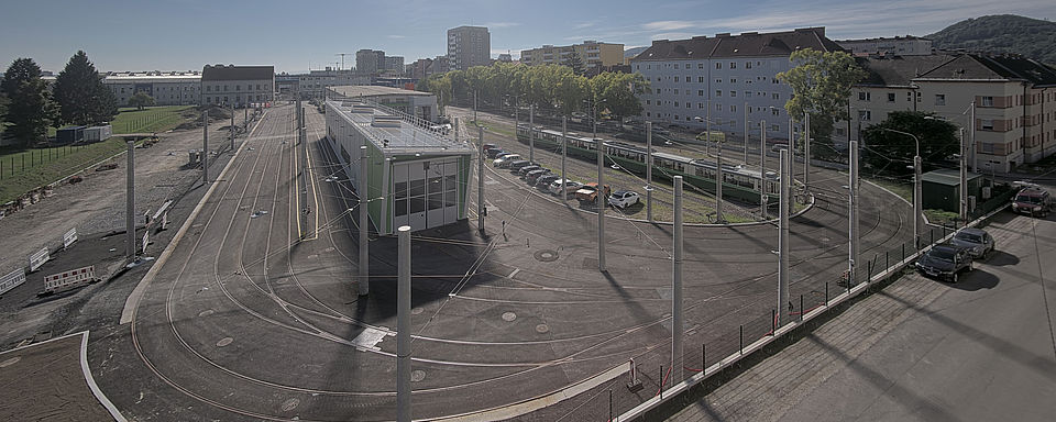 Livebild Baukamera 1 - Webcam 'Gesamtpanorama Nordseite' - Baustelle Adaptierung Remise Eggenberg, 8020 Graz (ca. 5 Minuteninterval)