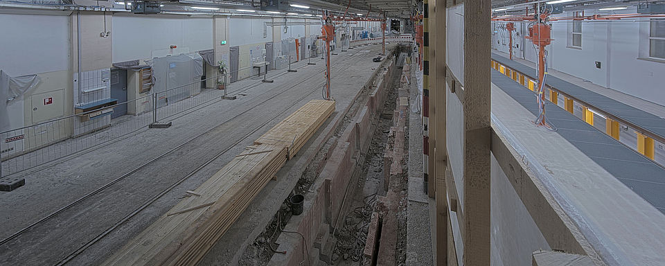 Livebild Baukamera 2 - Webcam 'Gesamtansicht Bestandshalle innen' - Baustelle Adaptierung Remise Eggenberg, 8020 Graz (ca. 5 Minuteninterval)